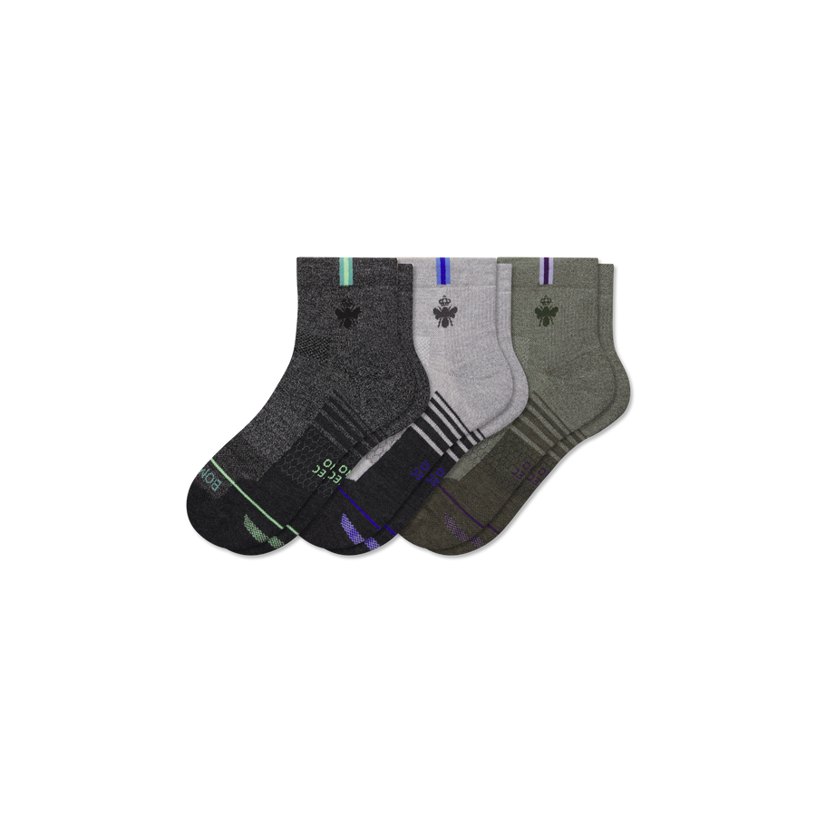 Men's Merino Wool Blend Run Quarter Sock 3-Pack - Cozy Low Cut Step