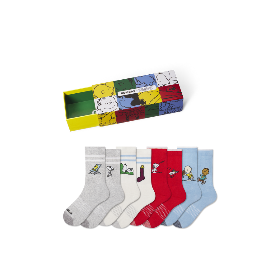 Peanuts x Bombas: Youth Calf Sock 4-Pack Gift Box - Fresh Storage Carry