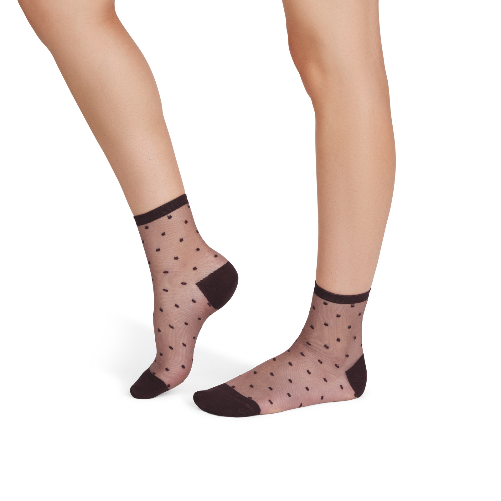 Women’s Sheer Polka Dot Quarter Socks - chocolate brown WO1 [10377]