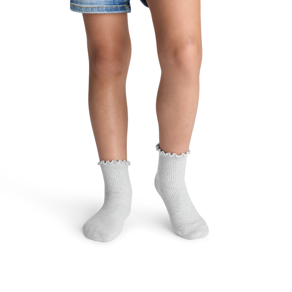 Youth Ruffle Rib Quarter Socks - light grey heather YO1 [10500]