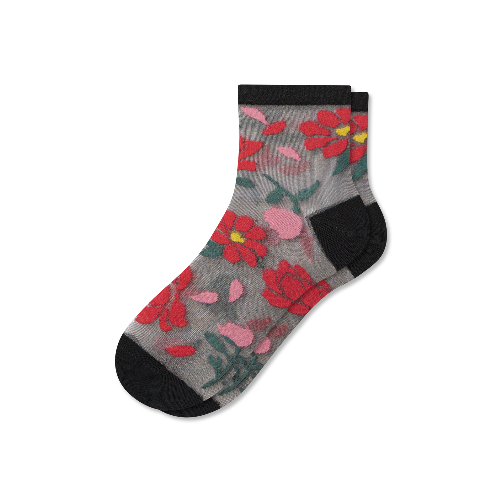 Women's Sheer Garden Party Quarter Socks - black L [10512]