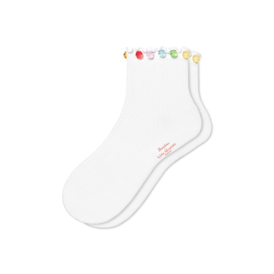 Bombas x Susan Alexandra Embellished Ruffle Rib Quarter Socks - Daily Court Step