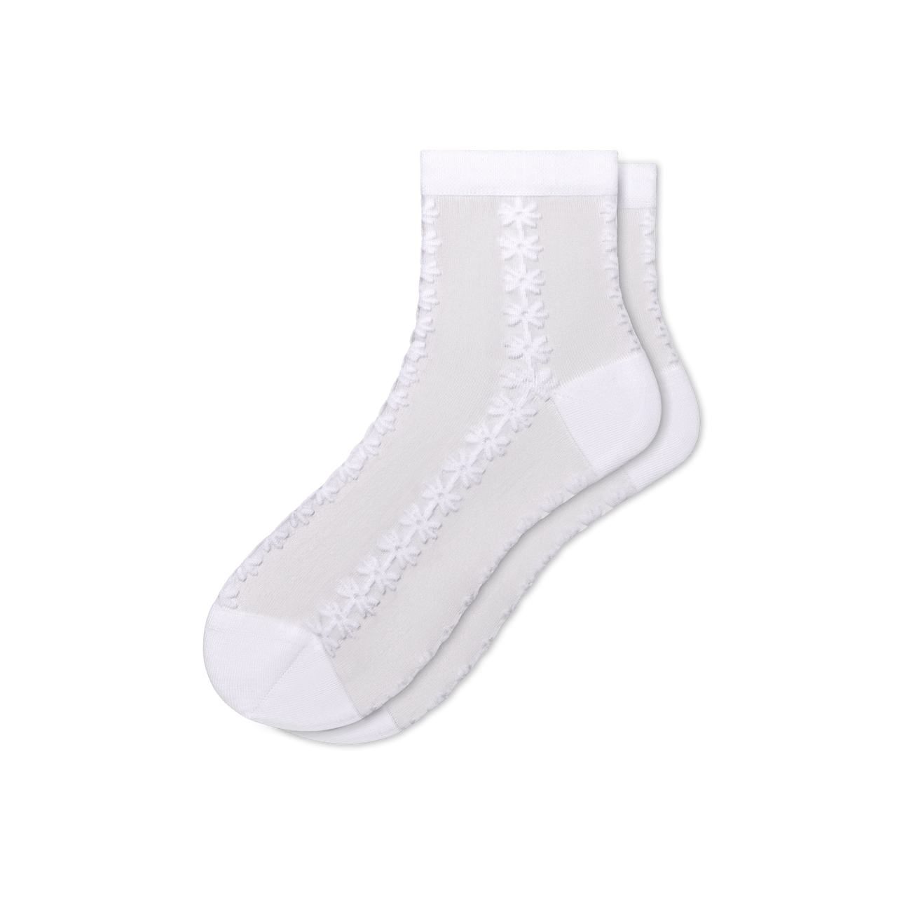 Sheer Quarter Socks - White Floral L [11329]