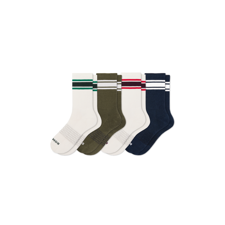 Men's Vintage Stripes Half Calf Sock 4-Pack - Soft Run Cushion