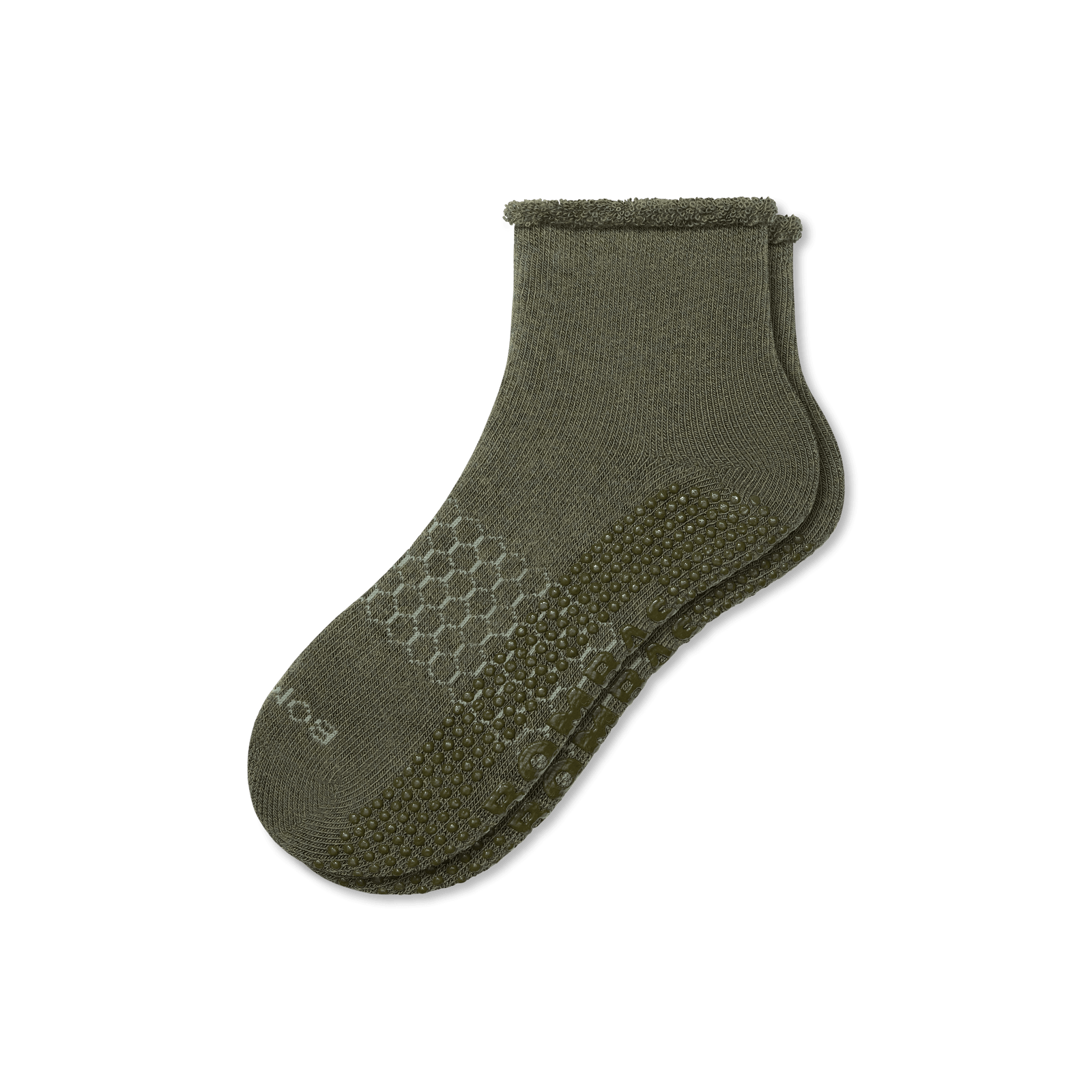 Merino Wool Blend Roll Top Gripper House Socks - Soft Olive Heather L [7240]