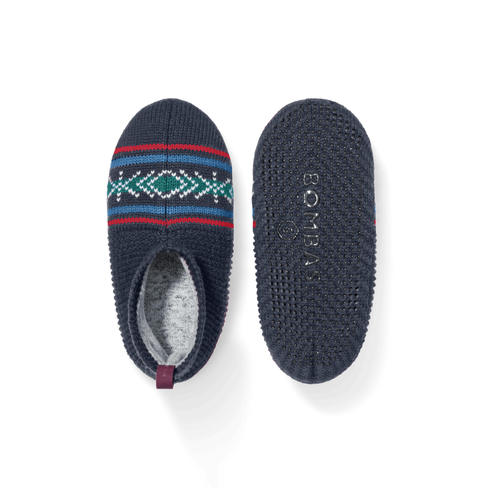 Patterned Gripper Slipper - Navy L Front + Back [8025]