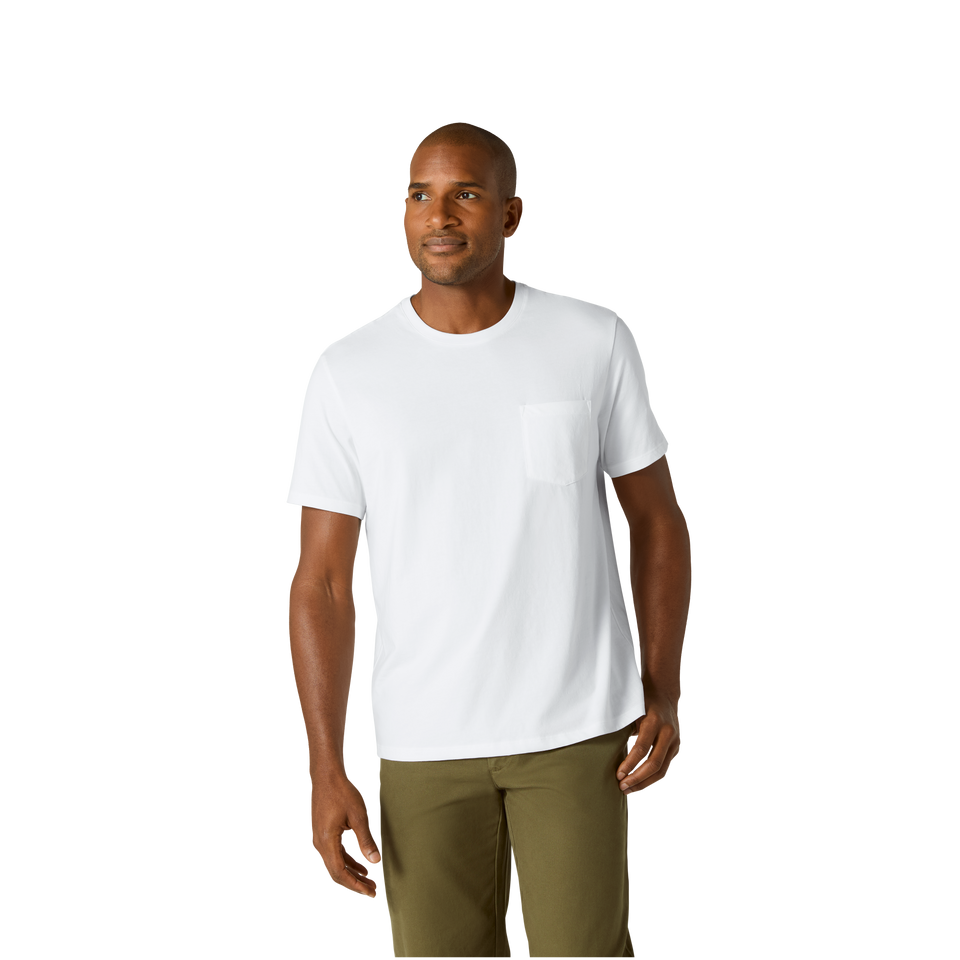 Pima Cotton Pocket Crew Neck T-Shirt - White MO1 [8527]