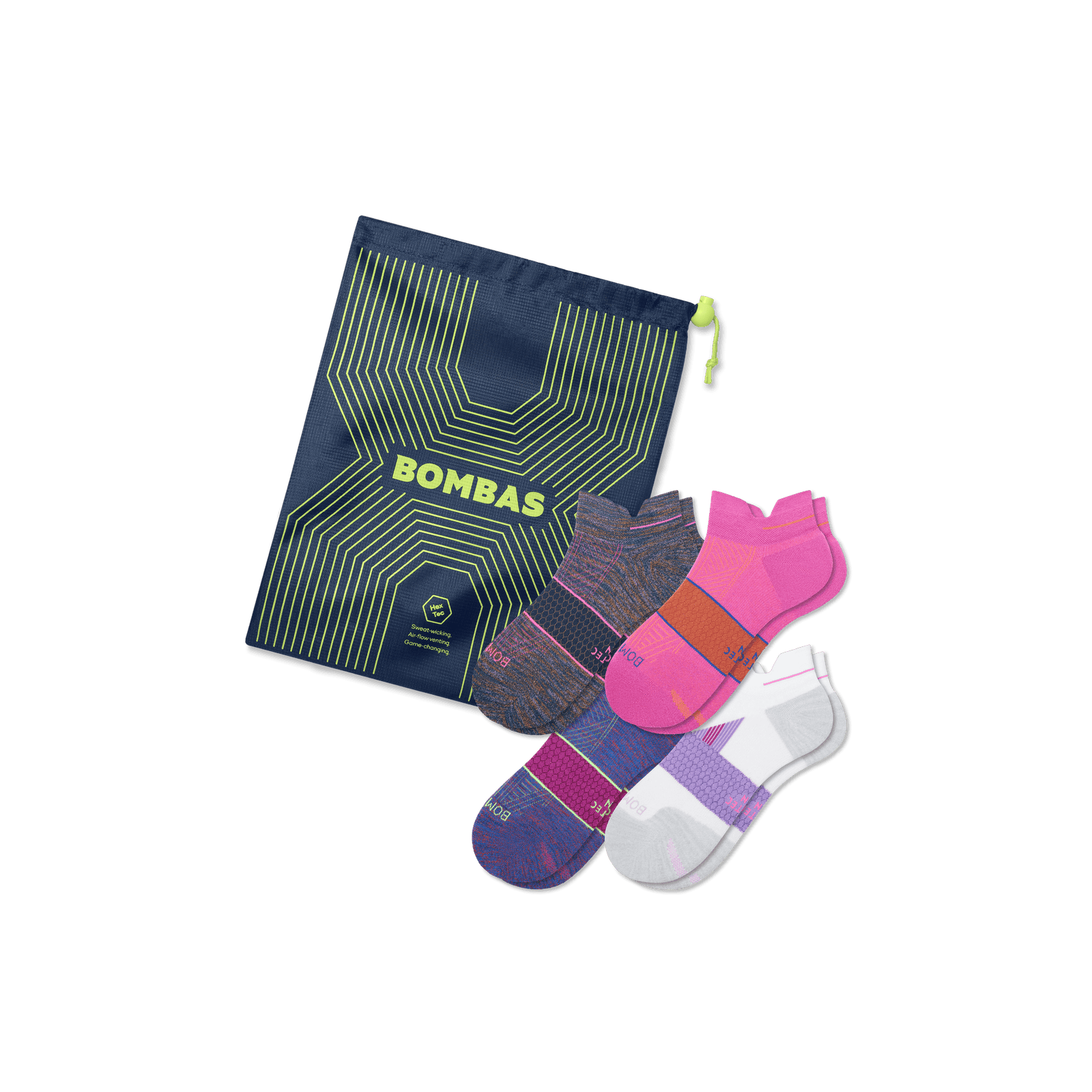 Women's Running Ankle Sock 4-Pack Gift Bag - Pink Purple Mix L [8549]