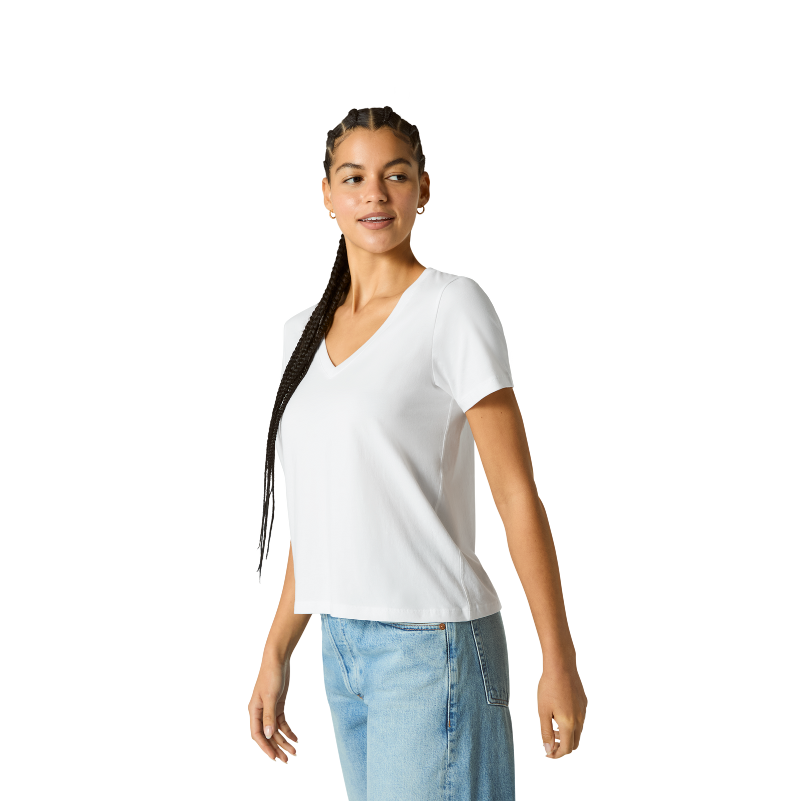 Pima Cotton V-Neck T-Shirt - White WO2 [8738]