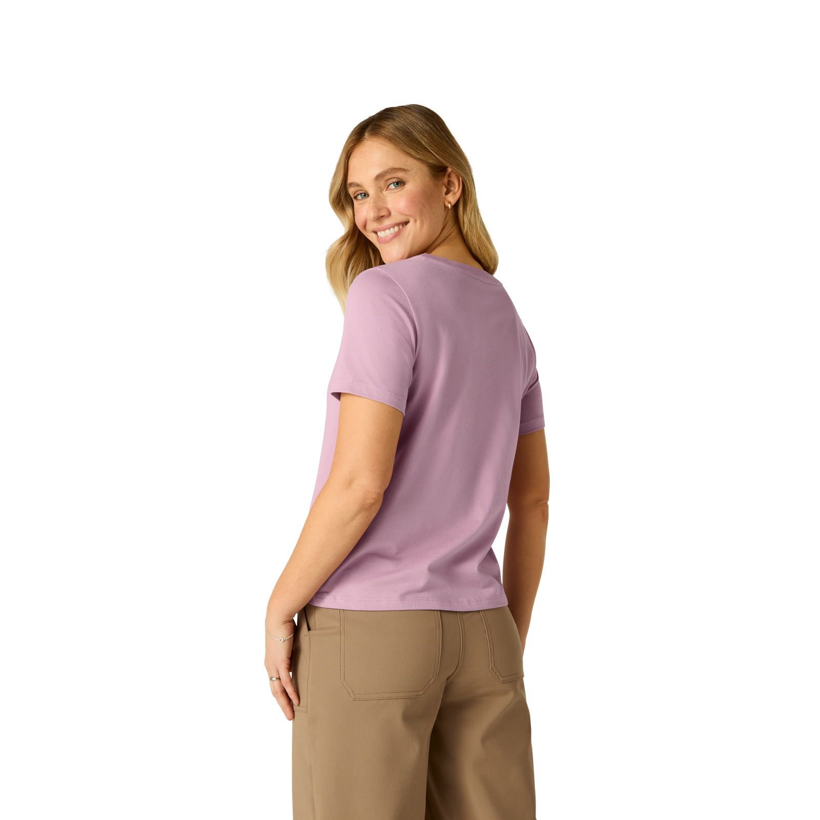 Women's Classic Fit Pima Cotton V-Neck T-Shirt - Mauve WO2 [8738]