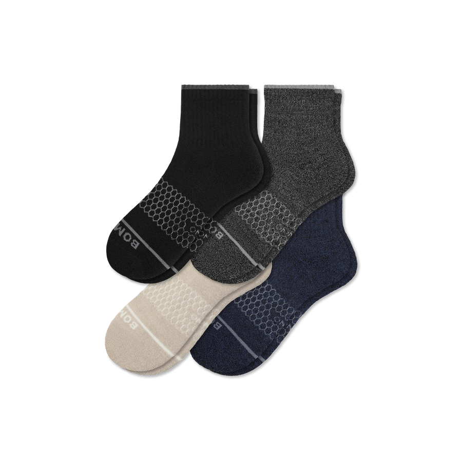 Men's Merino Wool Blend Quarter Sock 4-Pack - Breathable Travel Move