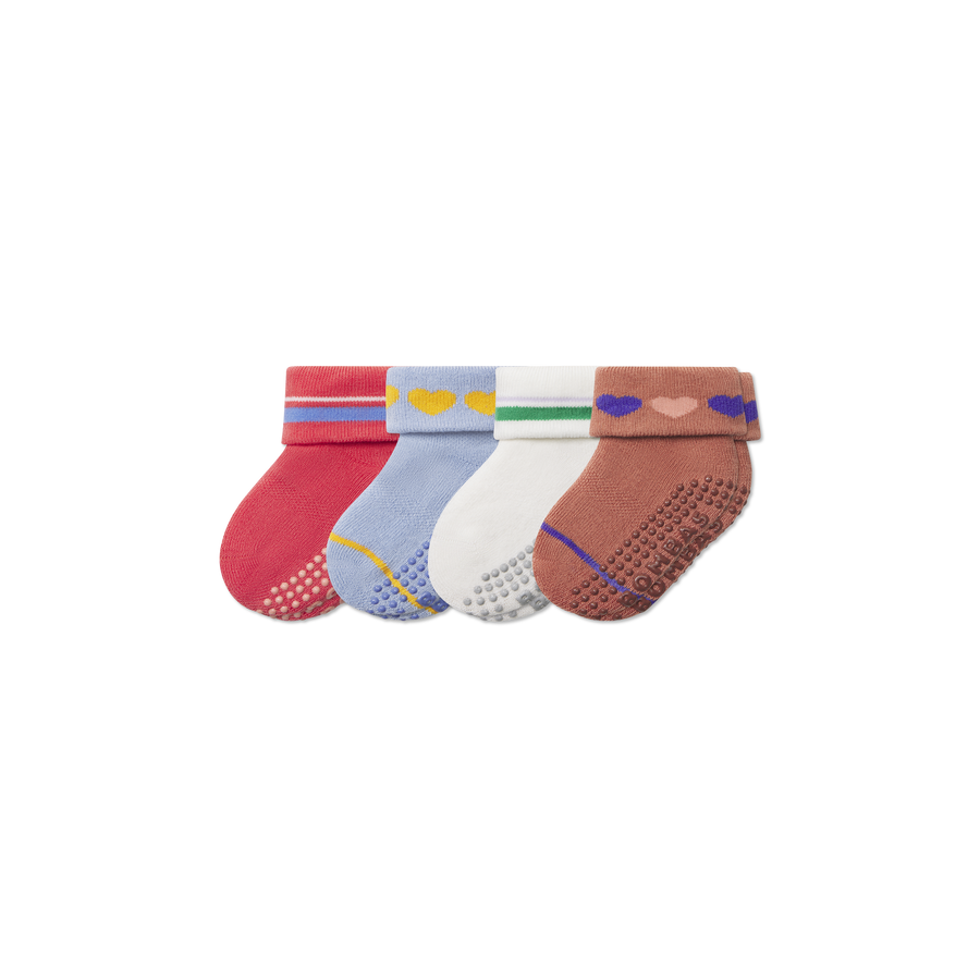 Baby Hearts Gripper Sock 4-Pack (6-12 Months) - Soft Travel Cushion