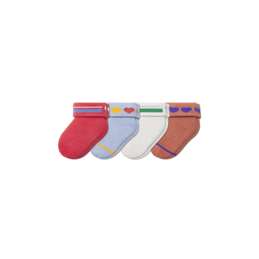 Baby Hearts Sock 4-Pack (0-6 Months) - Cushion Run Rotation