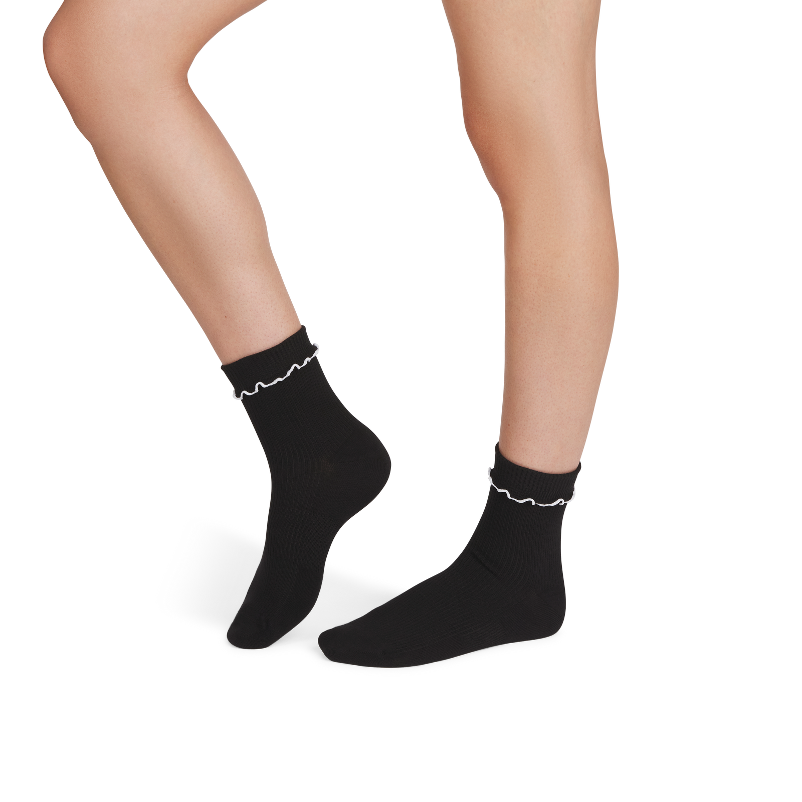 Open Knit Half Calf Socks - black white WO1 [9727]