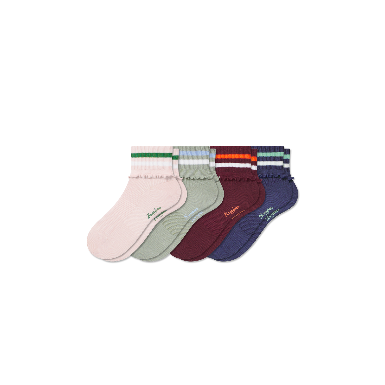 Youth Foldover Ruffle Quarter Sock 4-Pack - adobe mix L [9923]