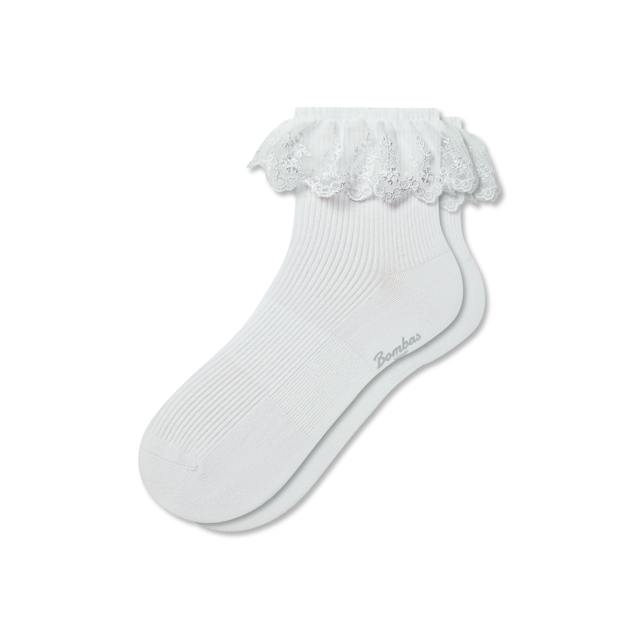 Ruffle Lace Quarter Socks - white L [9966]