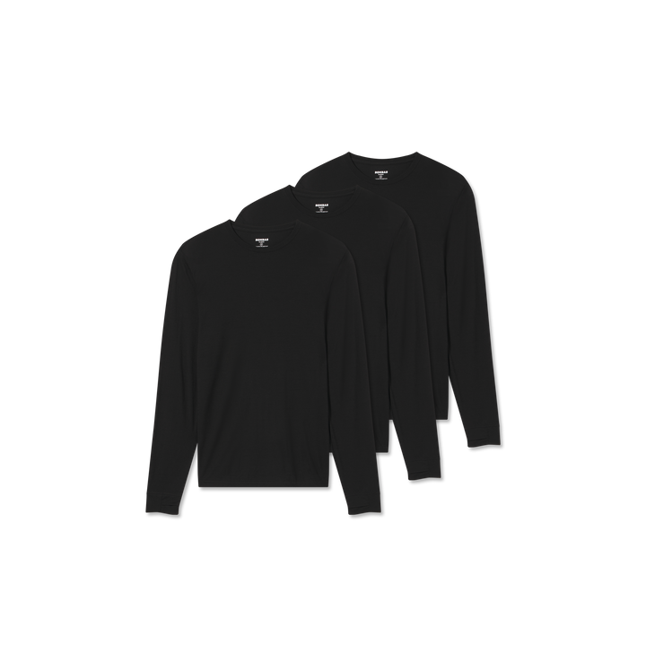 Men's Merino Wool Blend Crew Neck Long Sleeve T-Shirt 3-Pack - Black L
