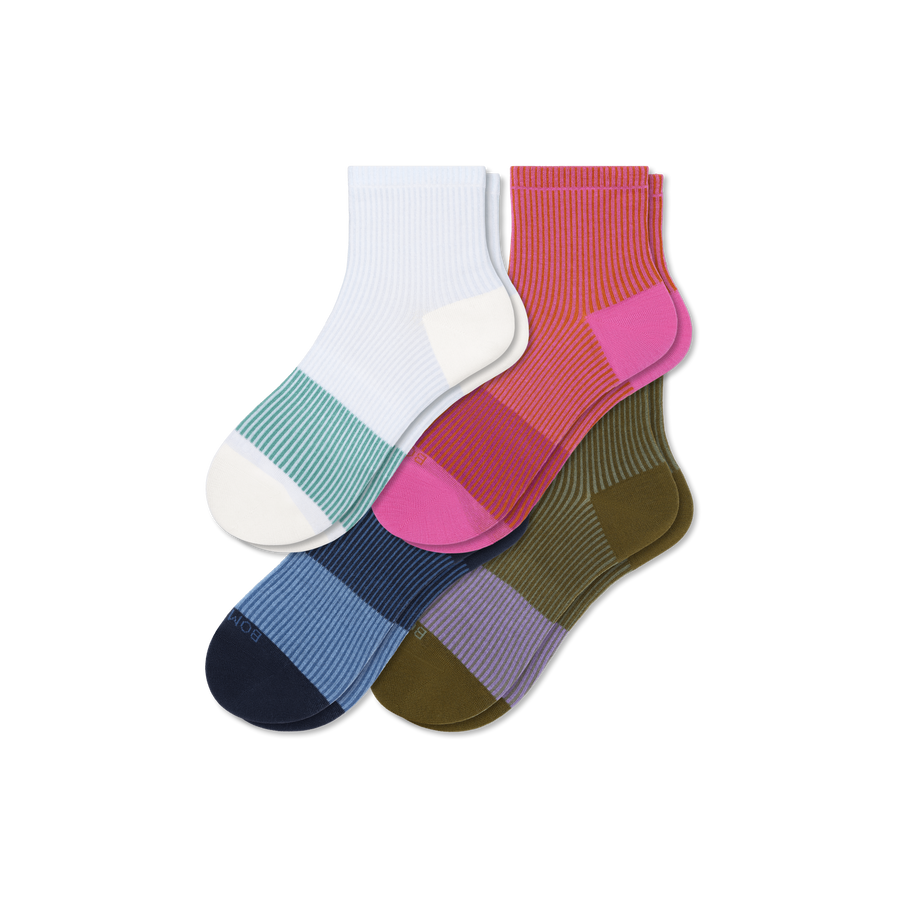 Women’s Lightweight Stripe Quarter Sock 4-Pack - Modern Trail Cushion