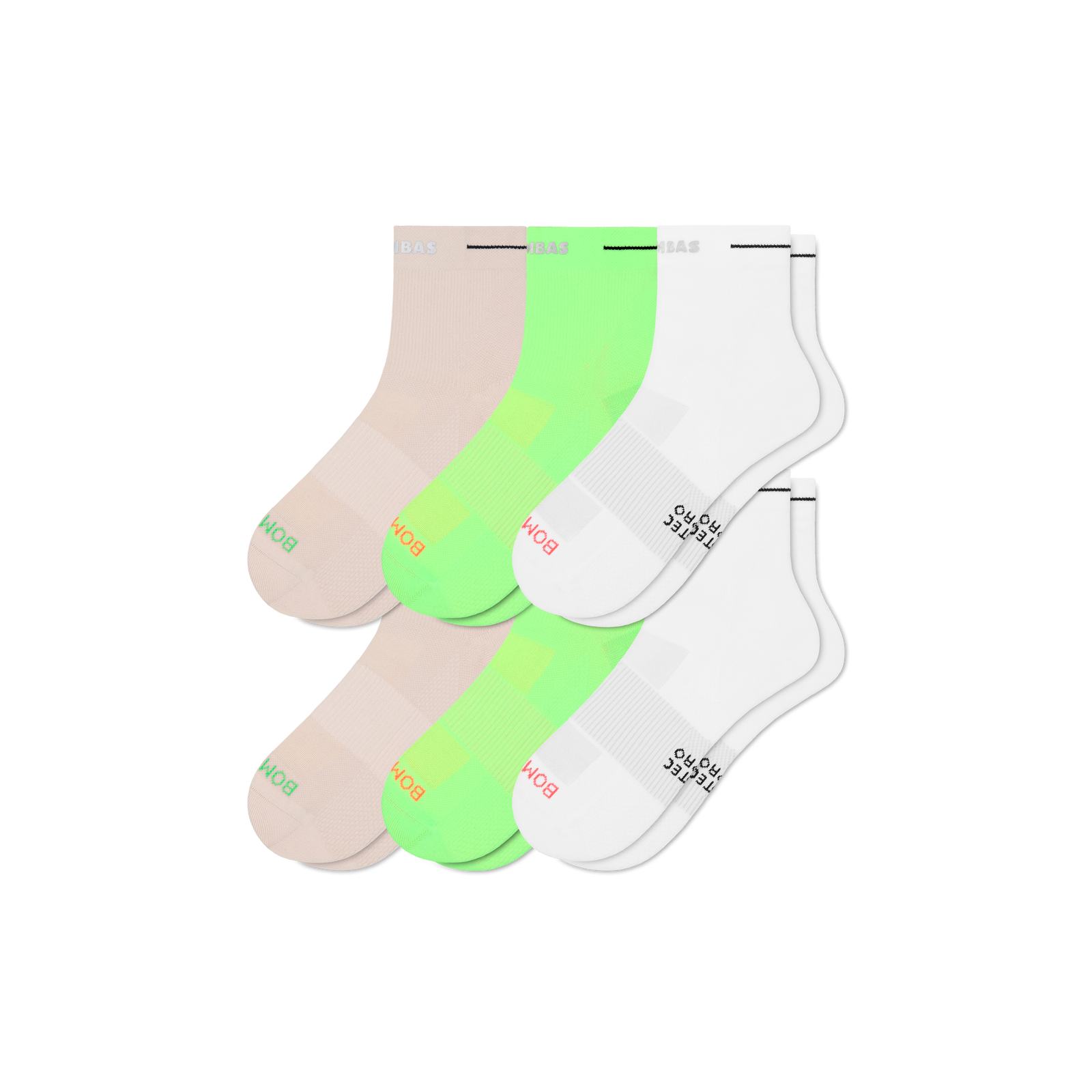 Women's RunPro Quarter Sock 6-Pack - lime sand mix L