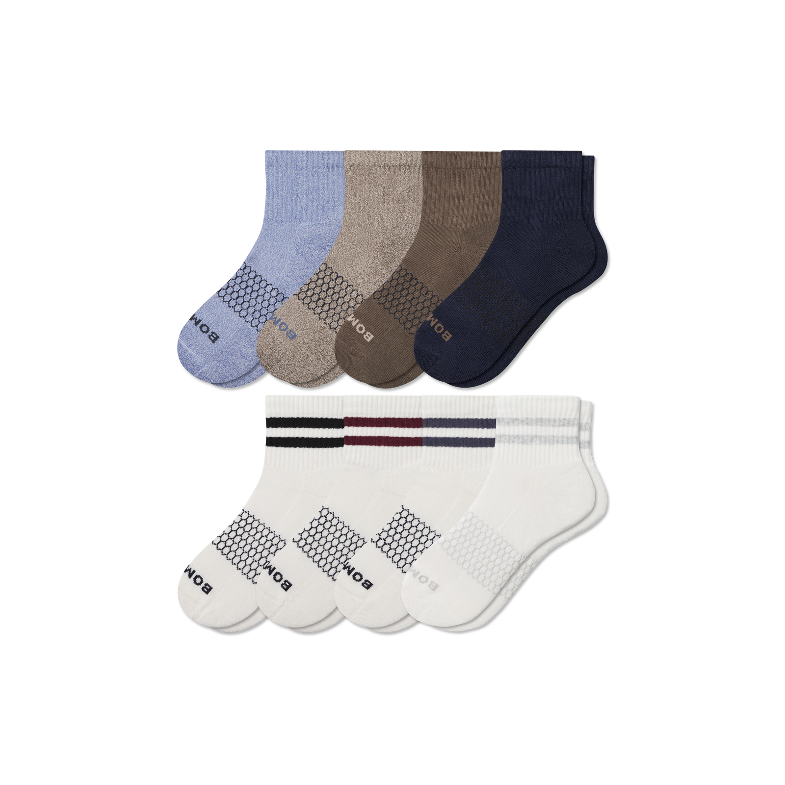 Men's Quarter Sock 8-Pack - Navy Stripe Mix L