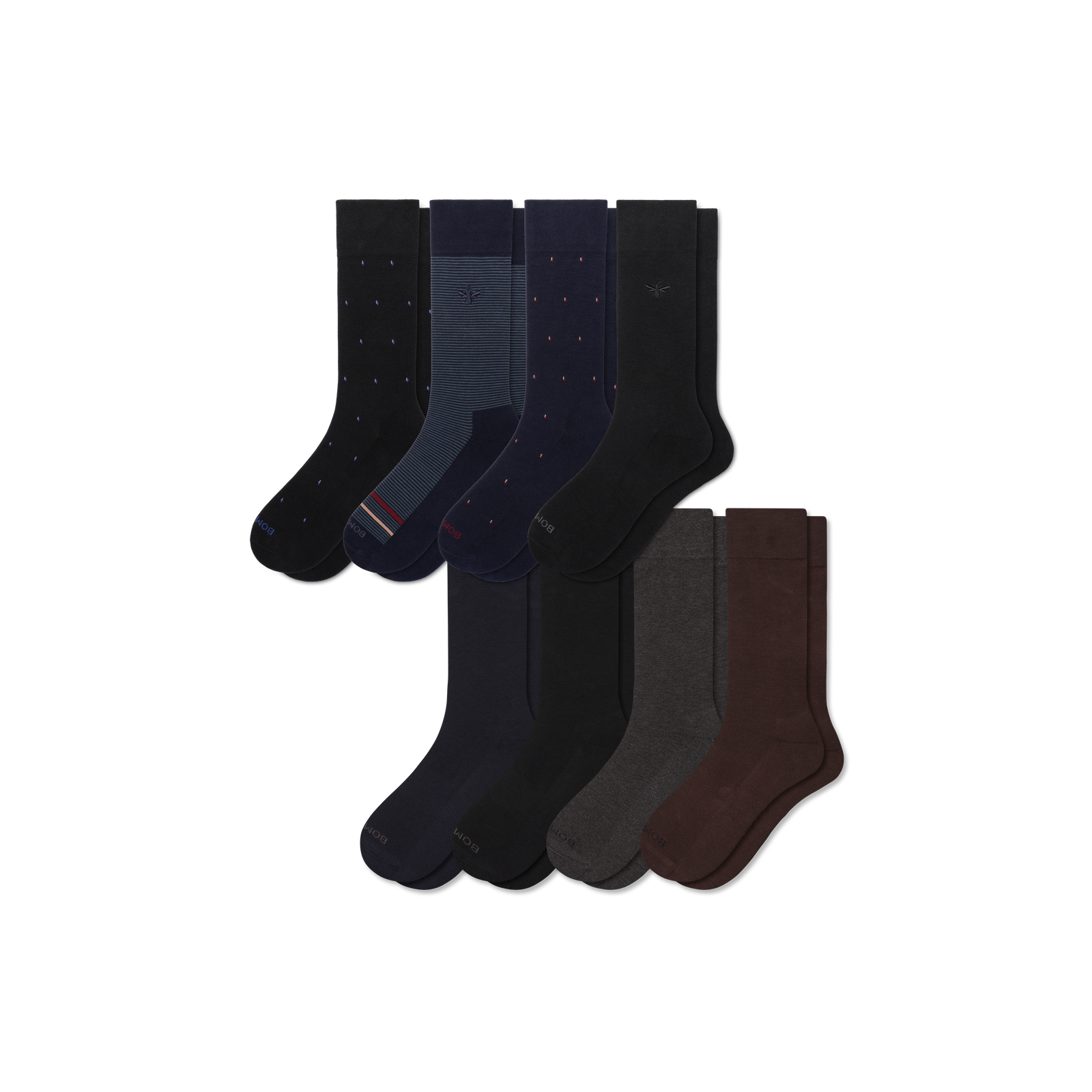 Men's Dress Calf Sock 8-Pack - Navy Stripe Mix L