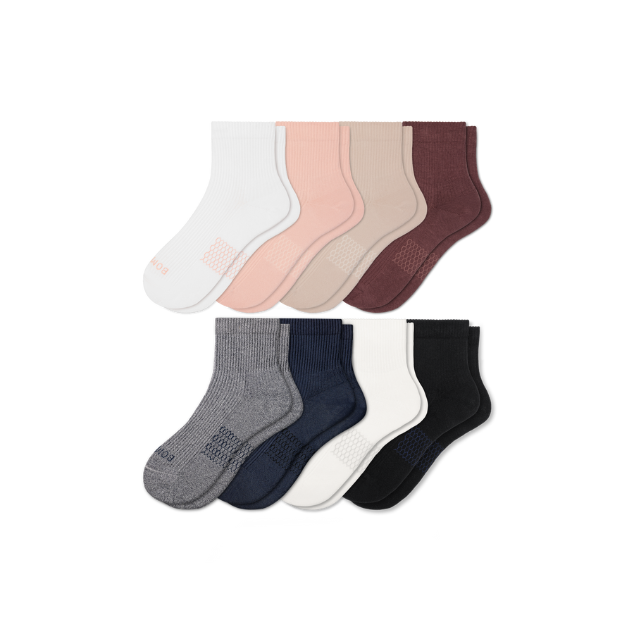 Women's Modern Rib Quarter Sock 8-Pack - Soft Hike Comfort