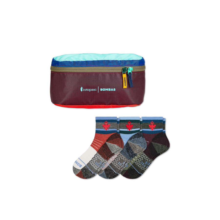 Cotopaxi x Bombas Merino Wool Blend Hiking Quarter Sock 3-Pack & Fanny Pack - Utility Home Wrap