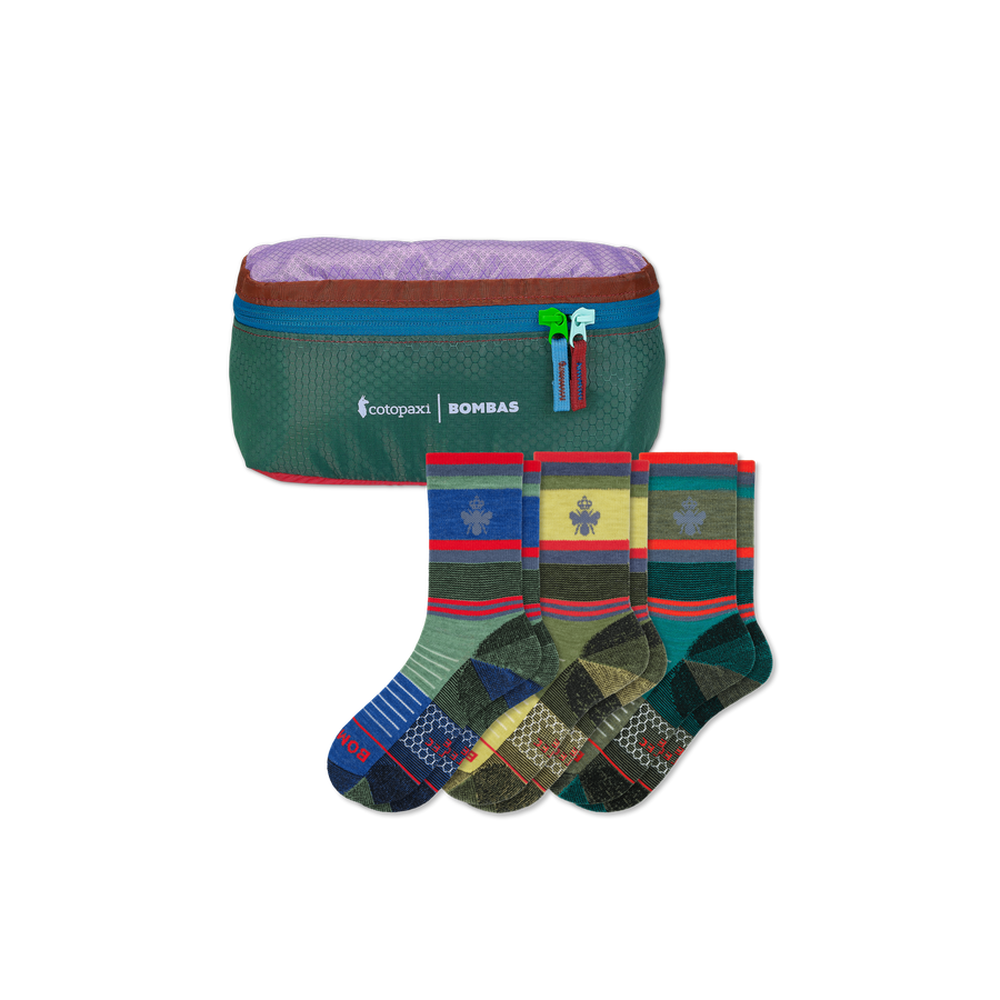 Cotopaxi x Bombas Merino Wool Blend Hiking Calf Sock 3-Pack & Fanny Pack - Ready Drawer Setup