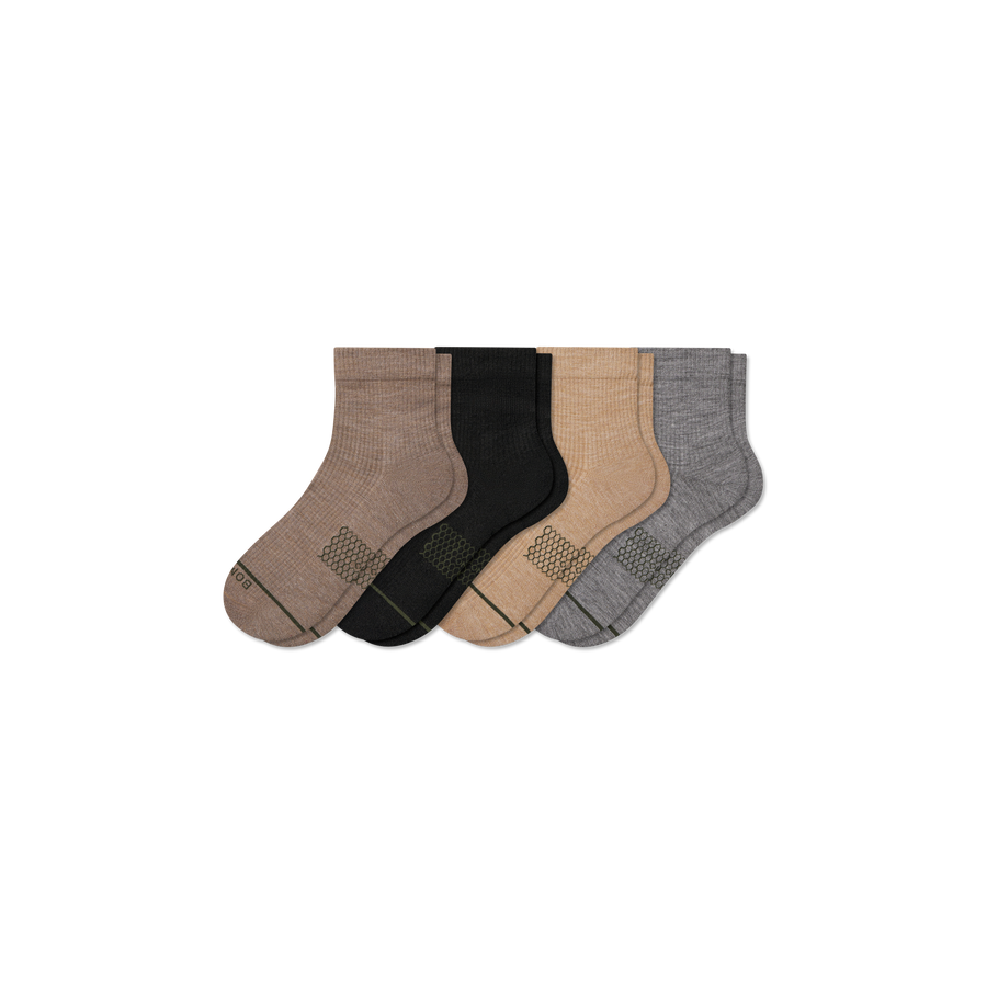 Men's Merino Wool Blend Modern Rib Quarter Sock 4-Pack - Cushion Travel Comfort
