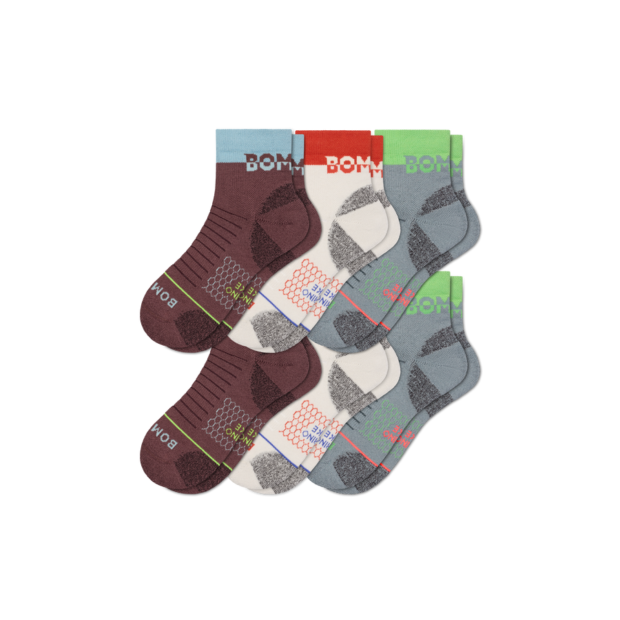 Men's Merino Wool Blend Hiking Quarter Sock 6-Pack - Light Shift Pair