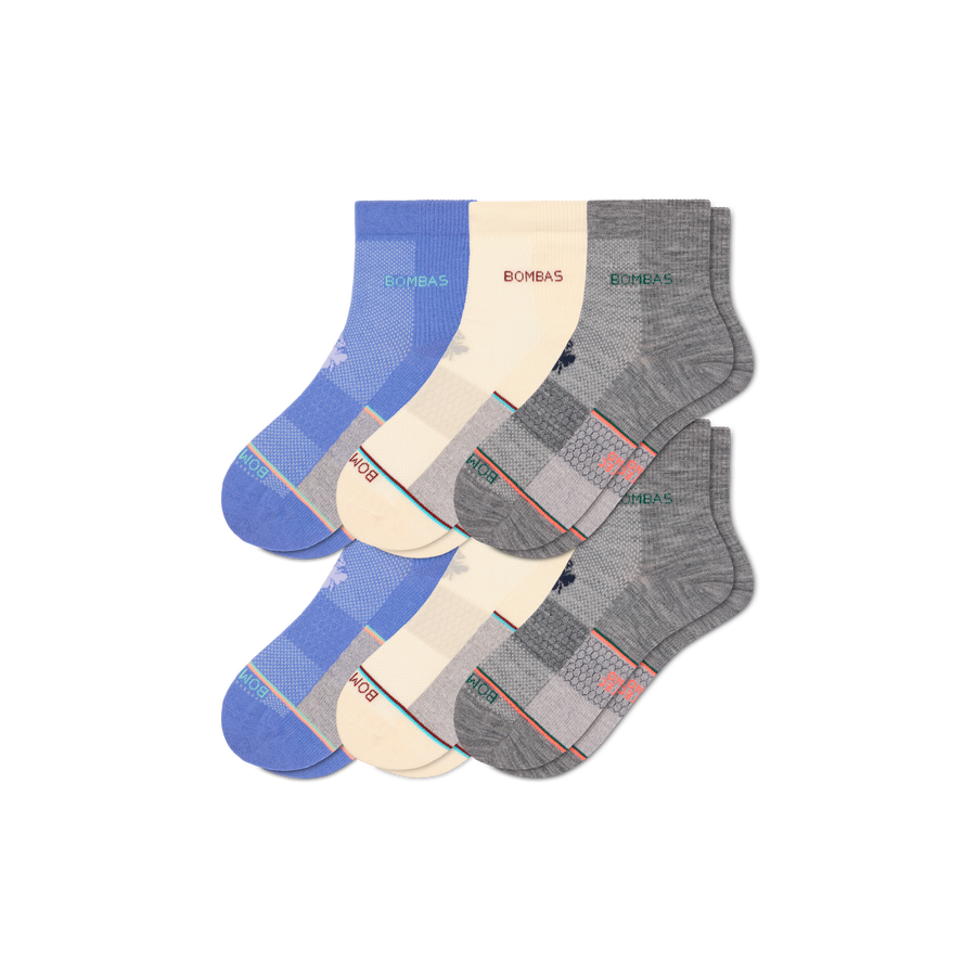 Women's UltraLite Sport Merino Wool Blend Quarter Sock 6-Pack - Run Travel Fit